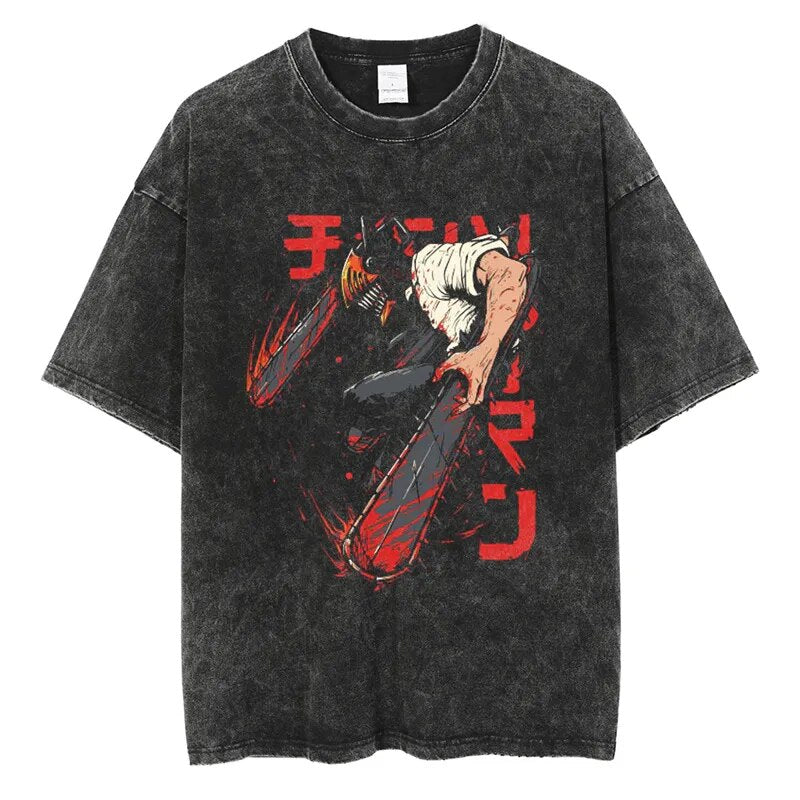 Chainsaw Man Bloodied Chains Vintage T-Shirt | Otakumise